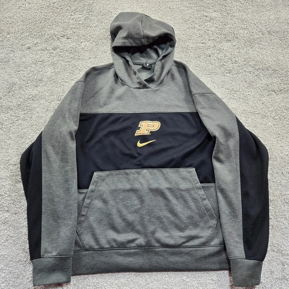 Purdue Boilermakers hoodie mens XL gray black Nike center swoosh fleece